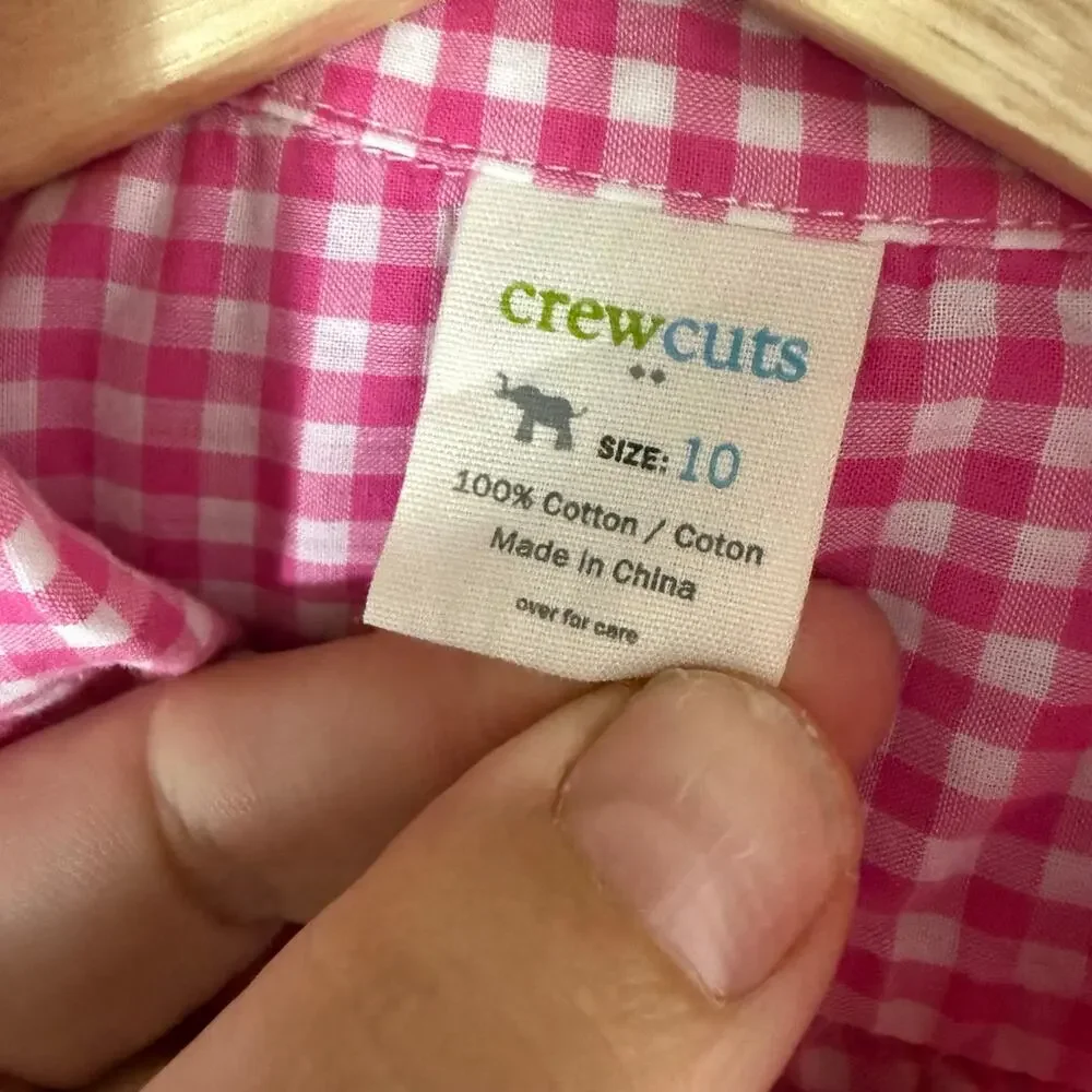Crewcuts Girls Pink Gingham Check Ruffle Front Button Down Shirt 10